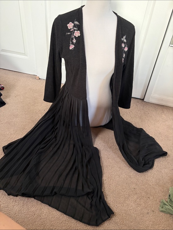 Lauren Conrad Jackets & Blazers - Beautiful Black Long Sweater With Pleated Sheer Bottom